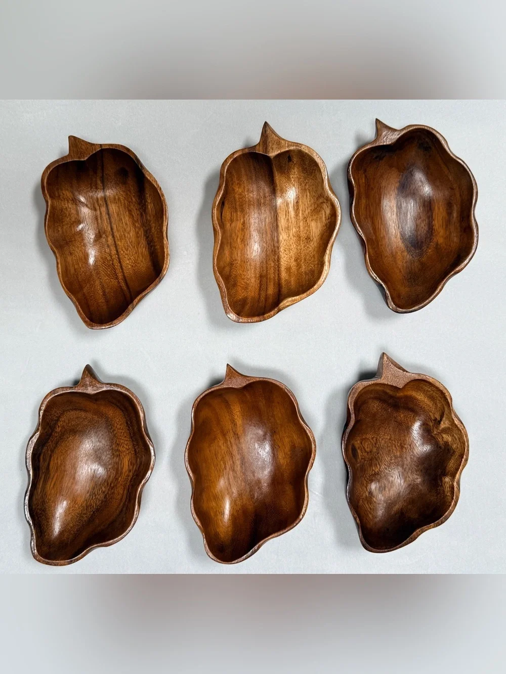 Vintage Mid-century style handcrafted wooden 7 piece salad bowl set.